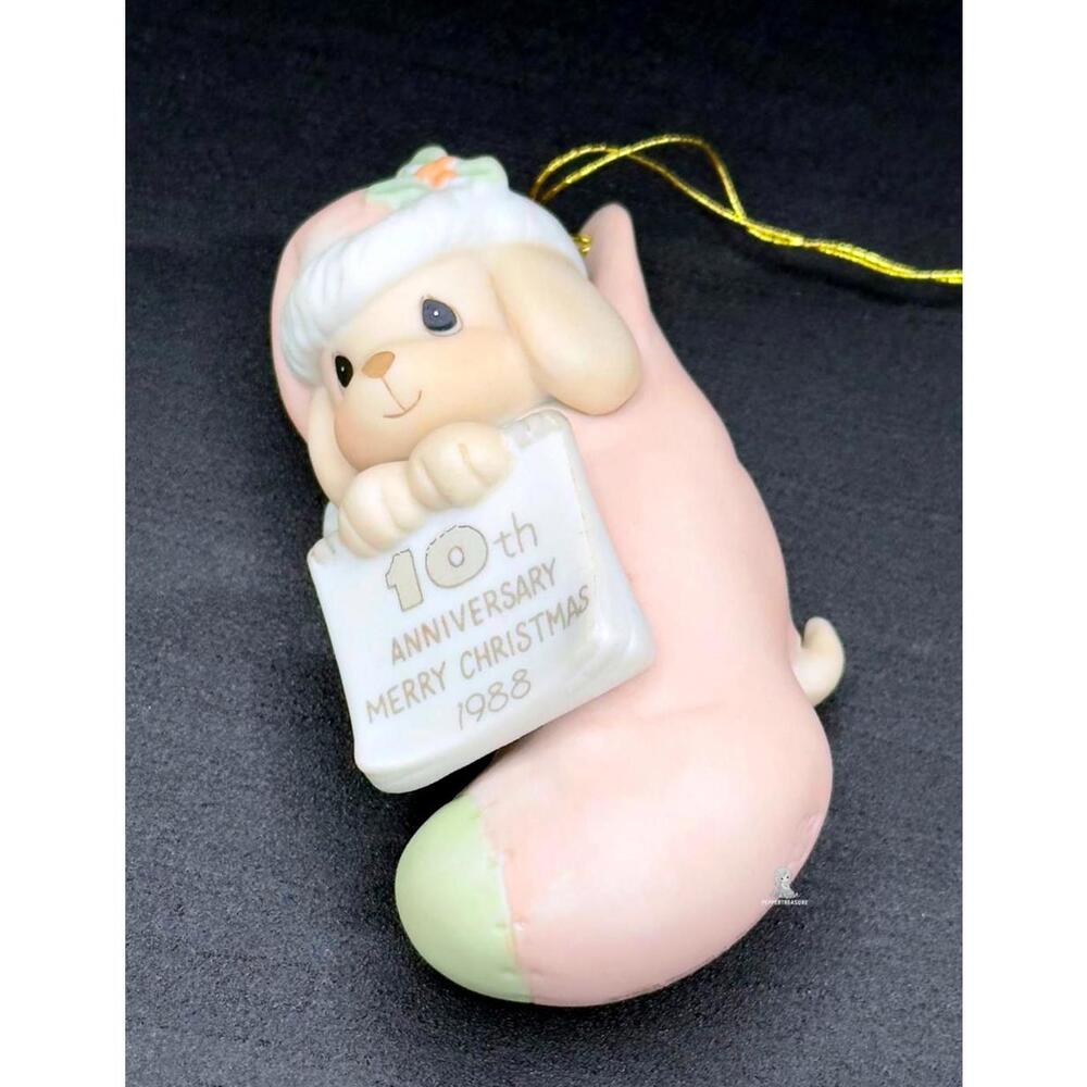 Precious Moments Puppy In Christmas Stocking 10th Anniversary 1988 Ornament